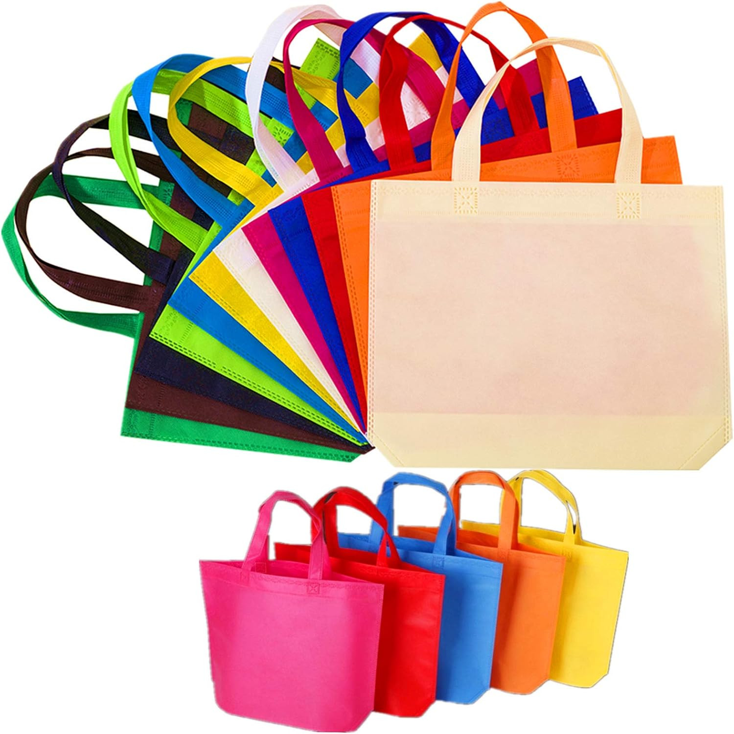 12 Pack 13″ 12 Colors Multi-Color Reusable Tote Gift Bag One Side Blank Non-Wove