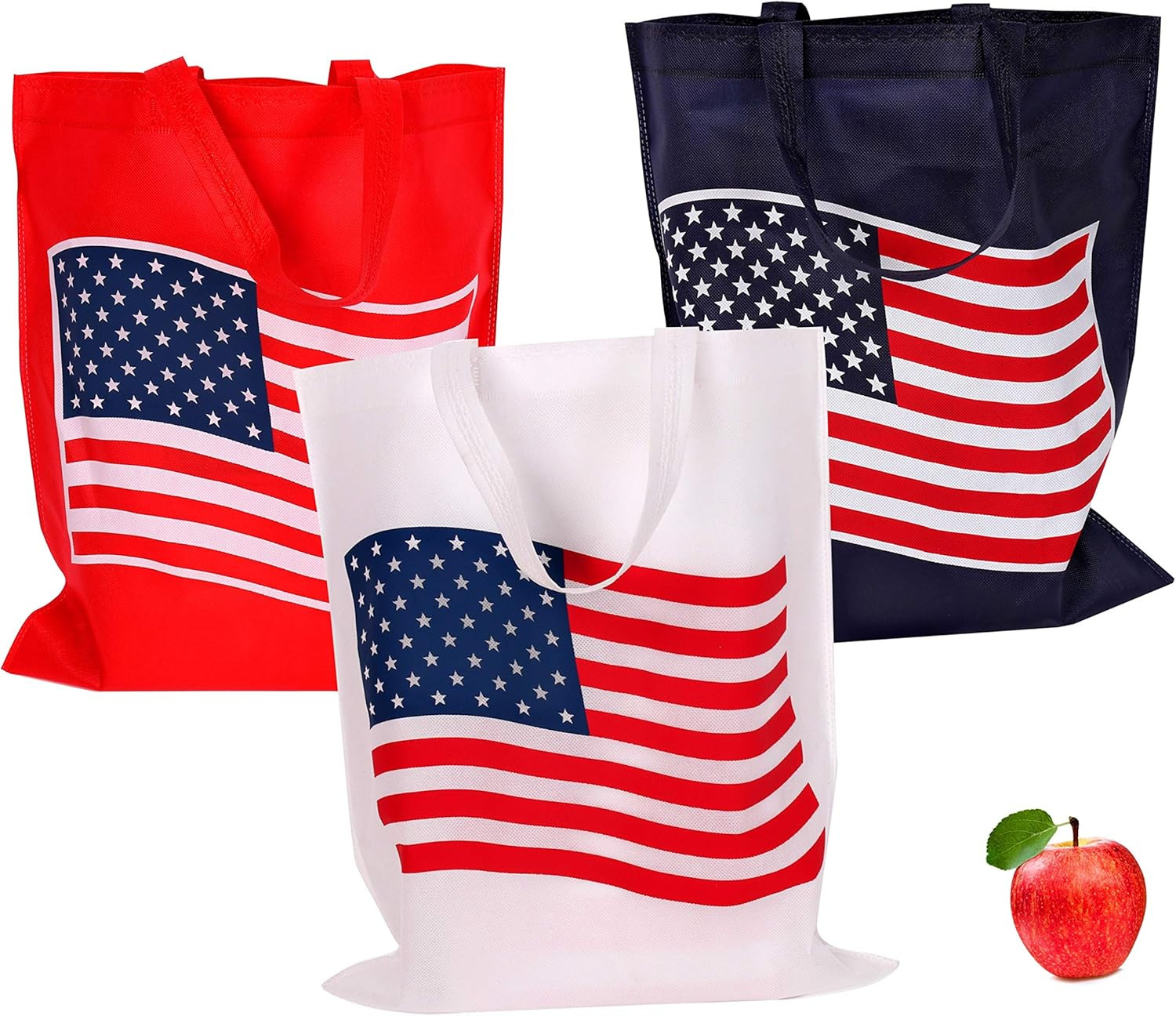 Bulk 24 Pack Patriotic Flag Reuseable Shopping Bag Tote Asst