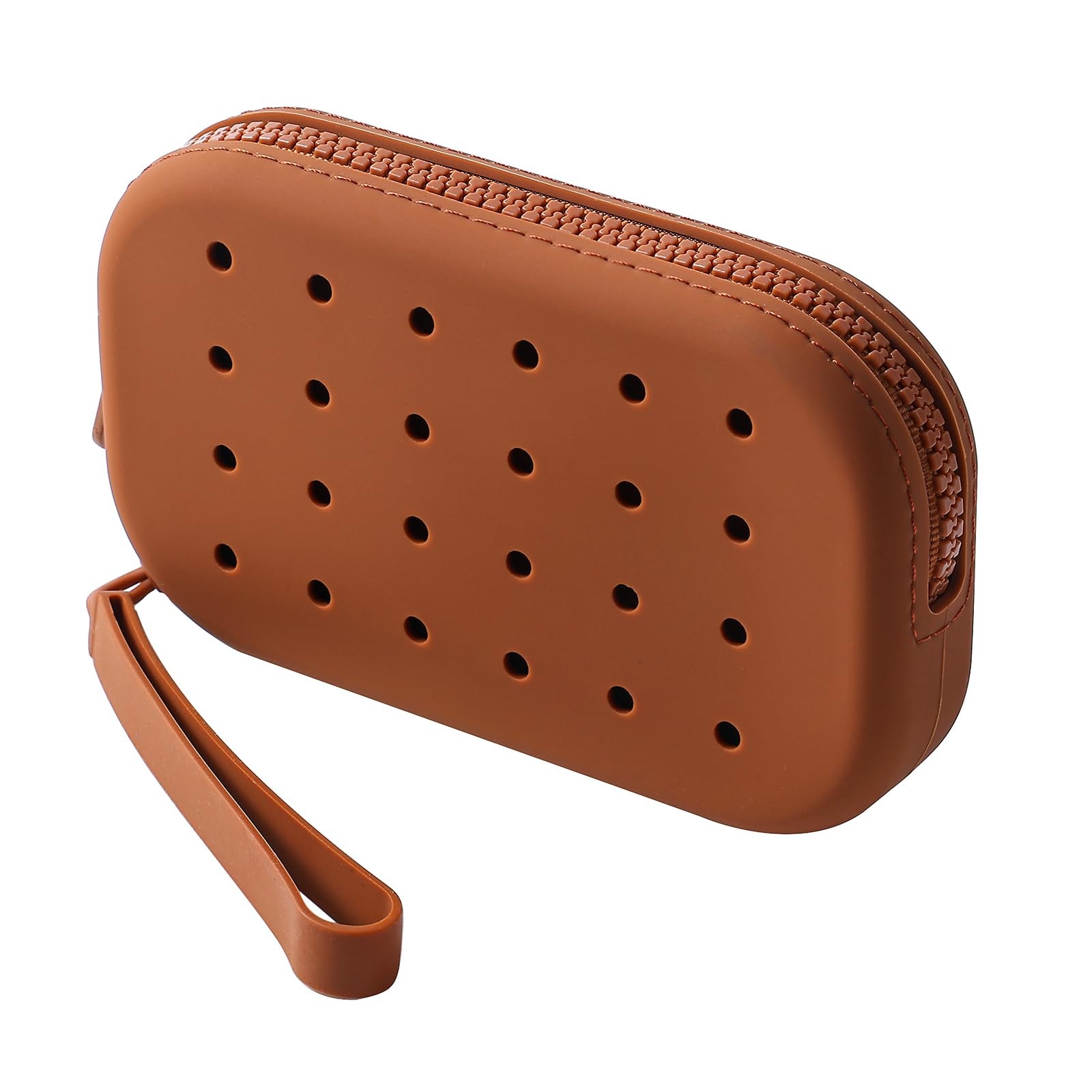 JOVAKIT Small Portable Silicone Makeup Bag for Women with Decorative Brown