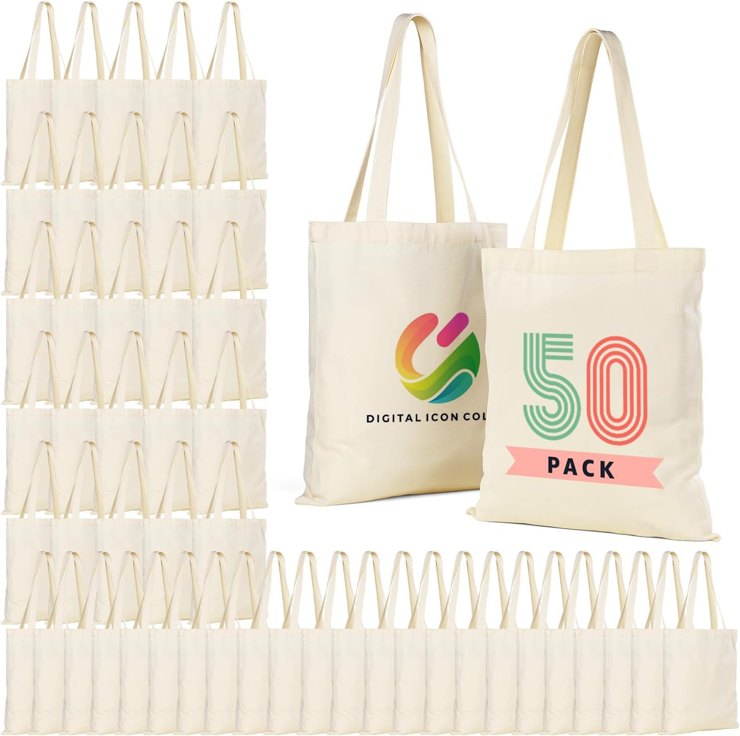 50/120 Pack Canvas Tote Bag Bulk for Business or Group, 13X15 Inches Blank Tote
