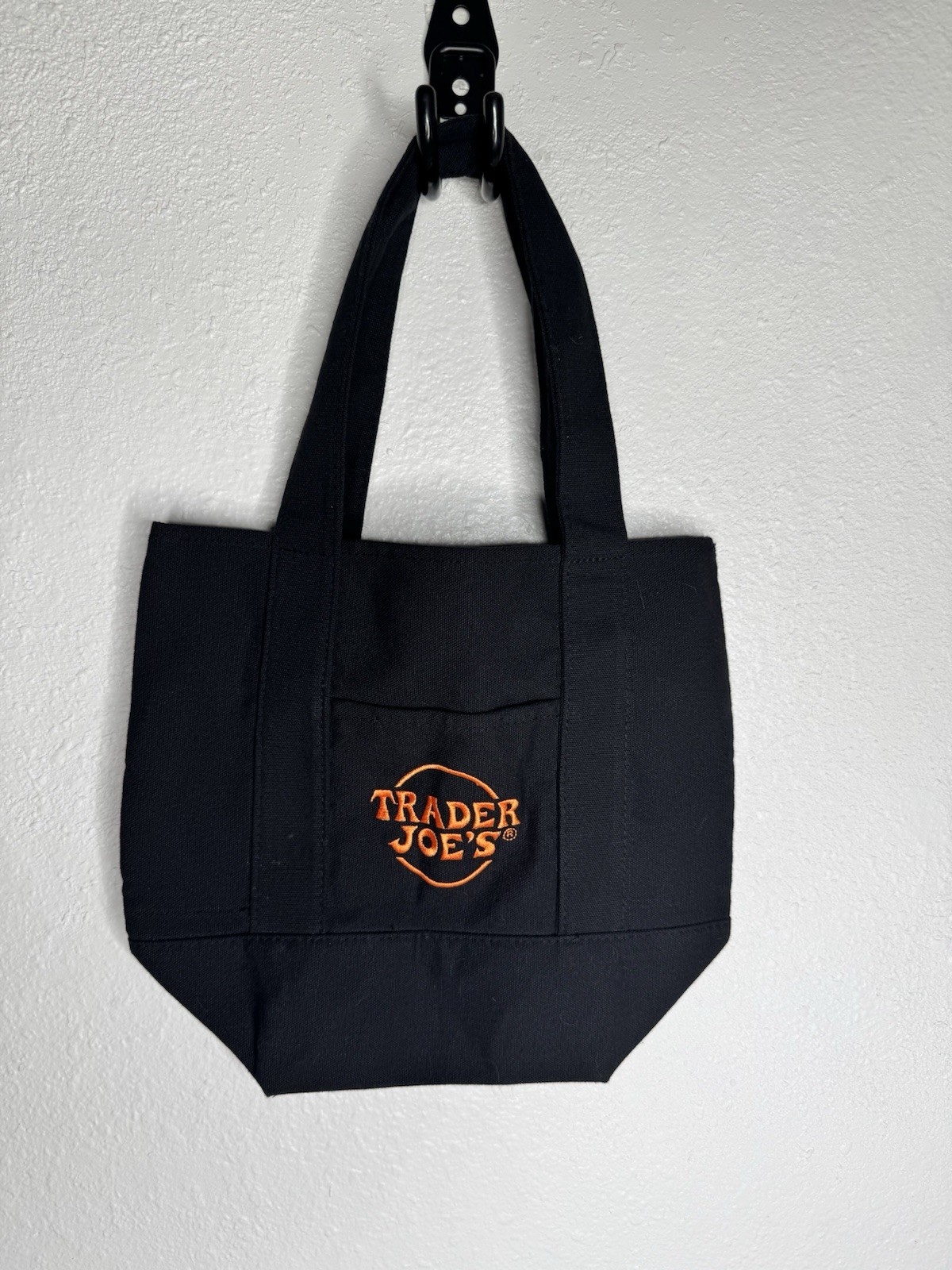 Trader Joe’s Black Canvas Mini Tote Bag Orange Logo Halloween Reusable
