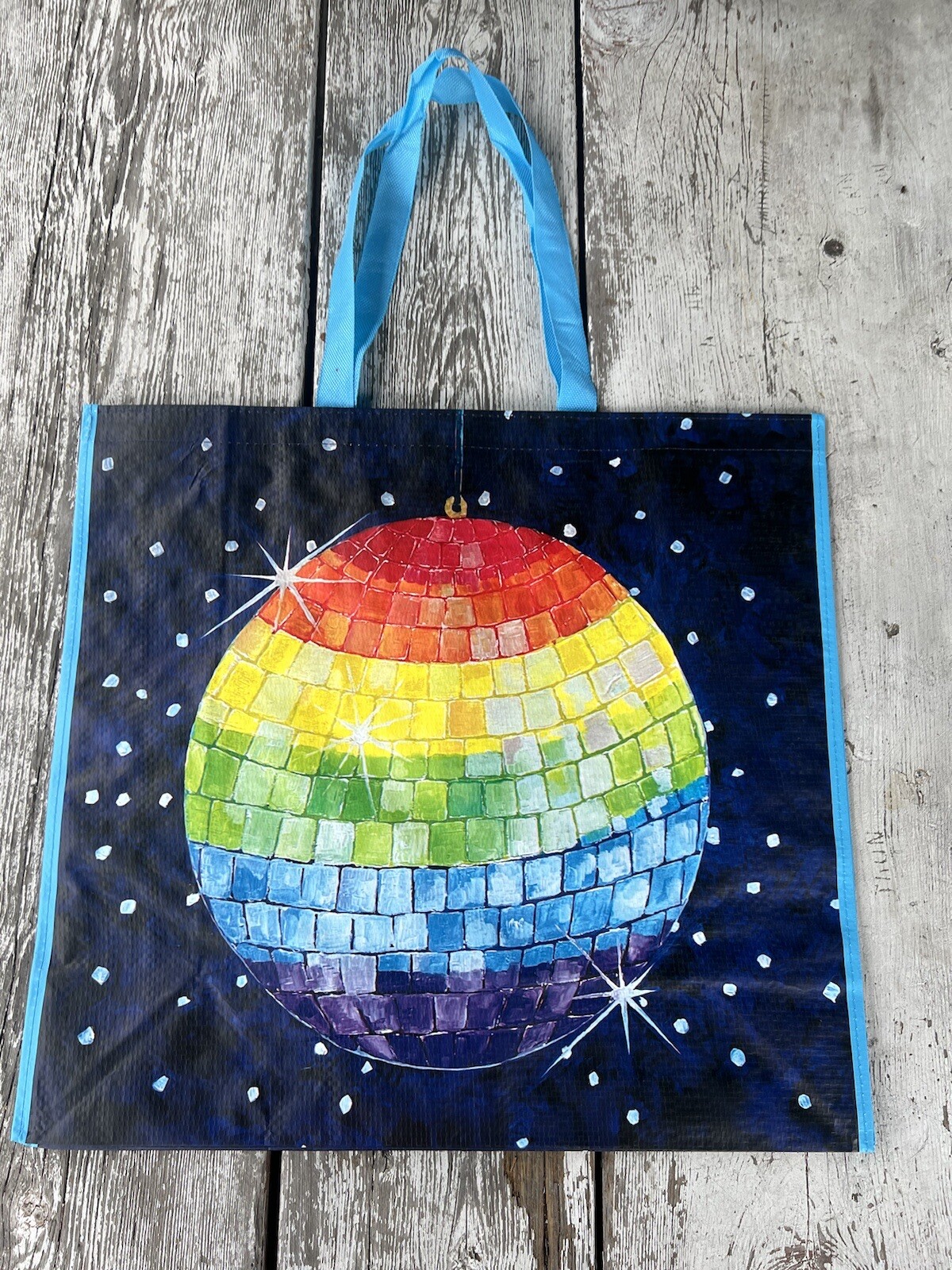 NEW TJX Shopping Bag PRETTY MIRROR BALL Colorful 🌈Reusable Tote Bag