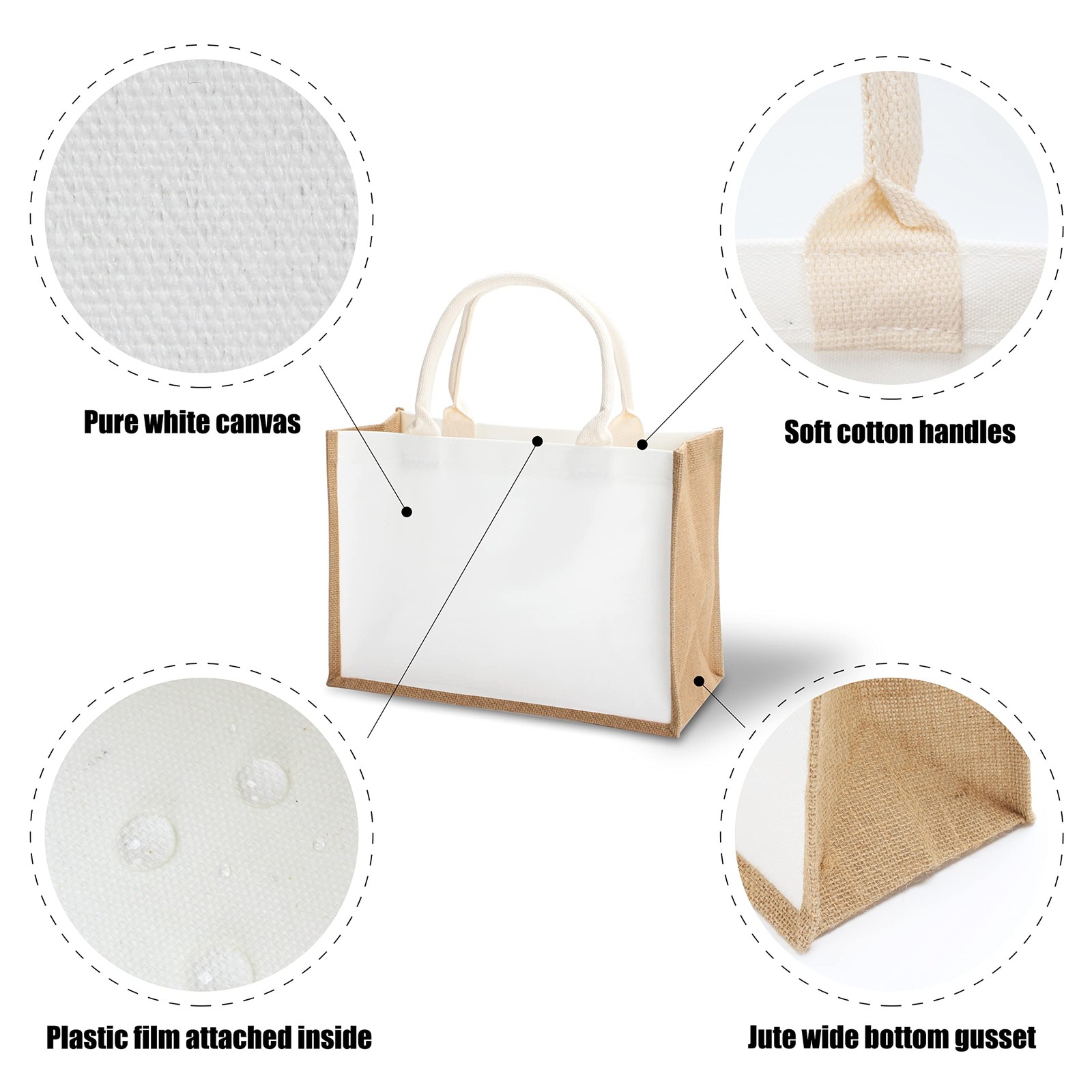 3 Pack 14.5×6.7×10.2 inch Jute Burlap Tote Bags with Handles for Shopping