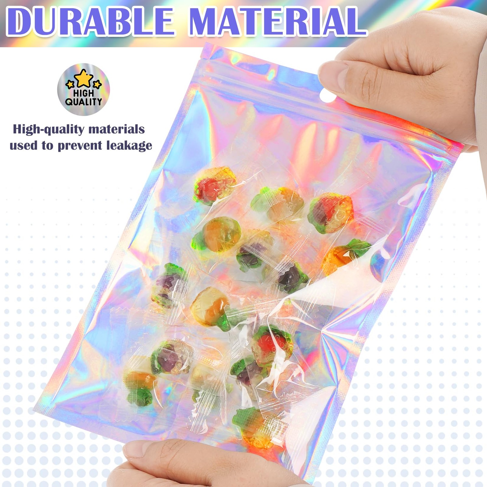 Jetmore 100 Pcs Smell Proof Bag, Mylar Bags with Clear 4*6inch, Holographic