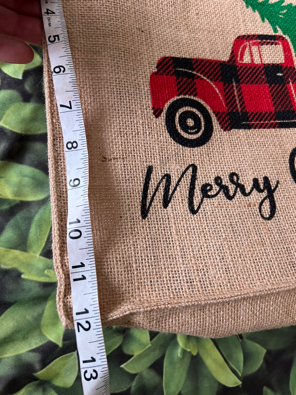 New Country Farmhouse Rustic VINTAGE RED TRUCK MERRY CHRISTMAS Burlap Tote Bag