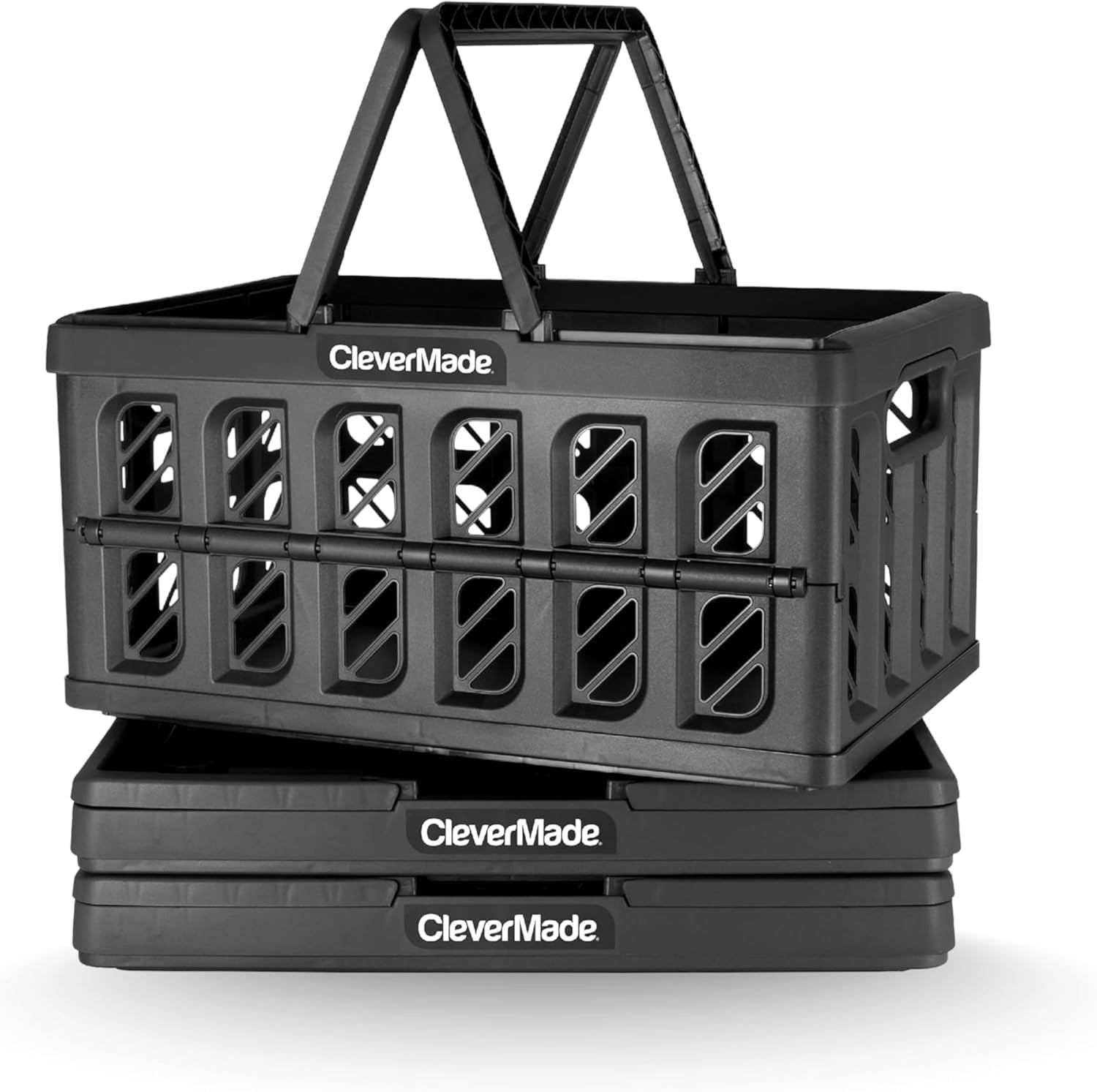 CleverMade Collapsible Shopping Basket with Handles – 24L 3 Pack Collapsible …