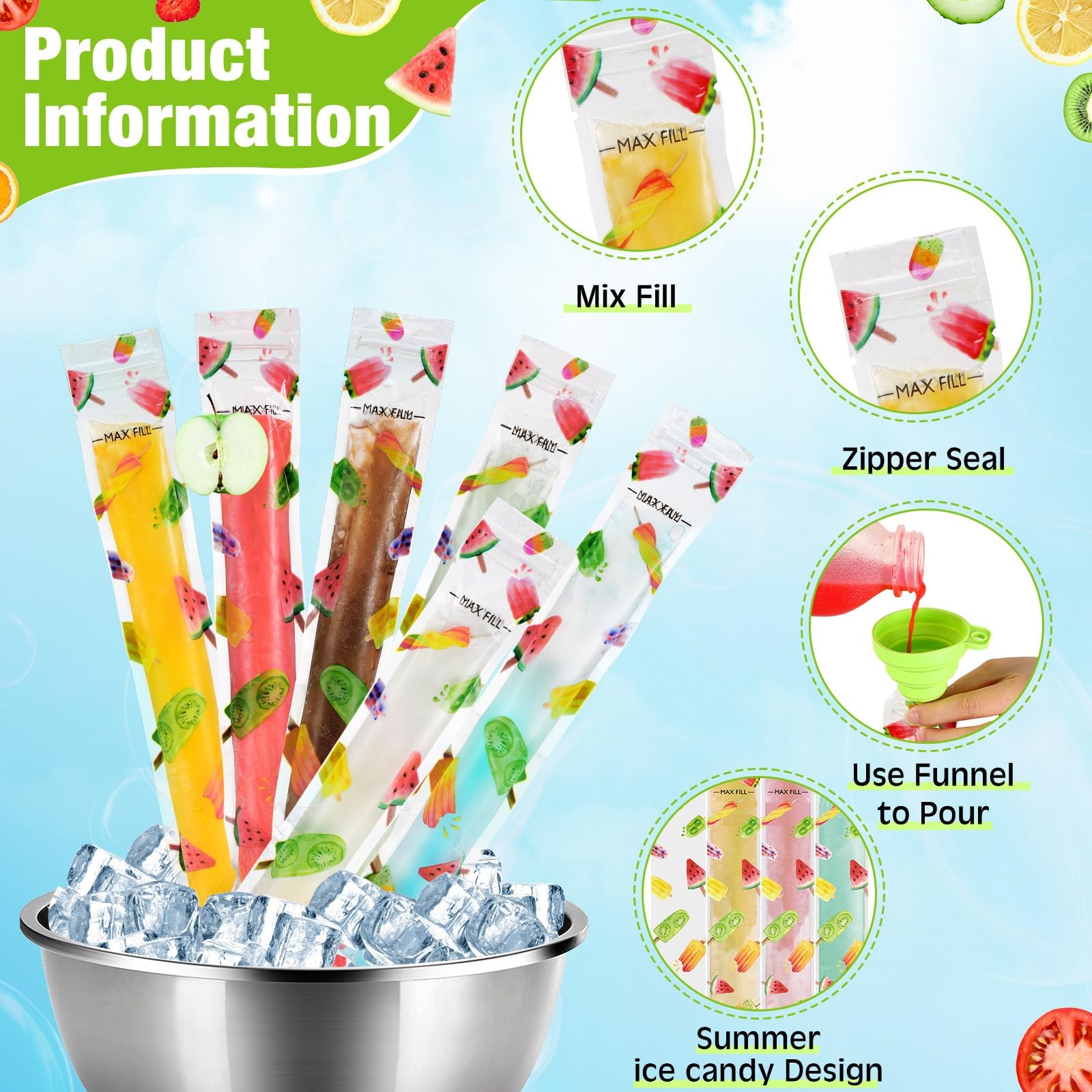 Yiyiring 300 Pcs Disposable Ice Pop Mold 11 x 2 inches, as the picture shown