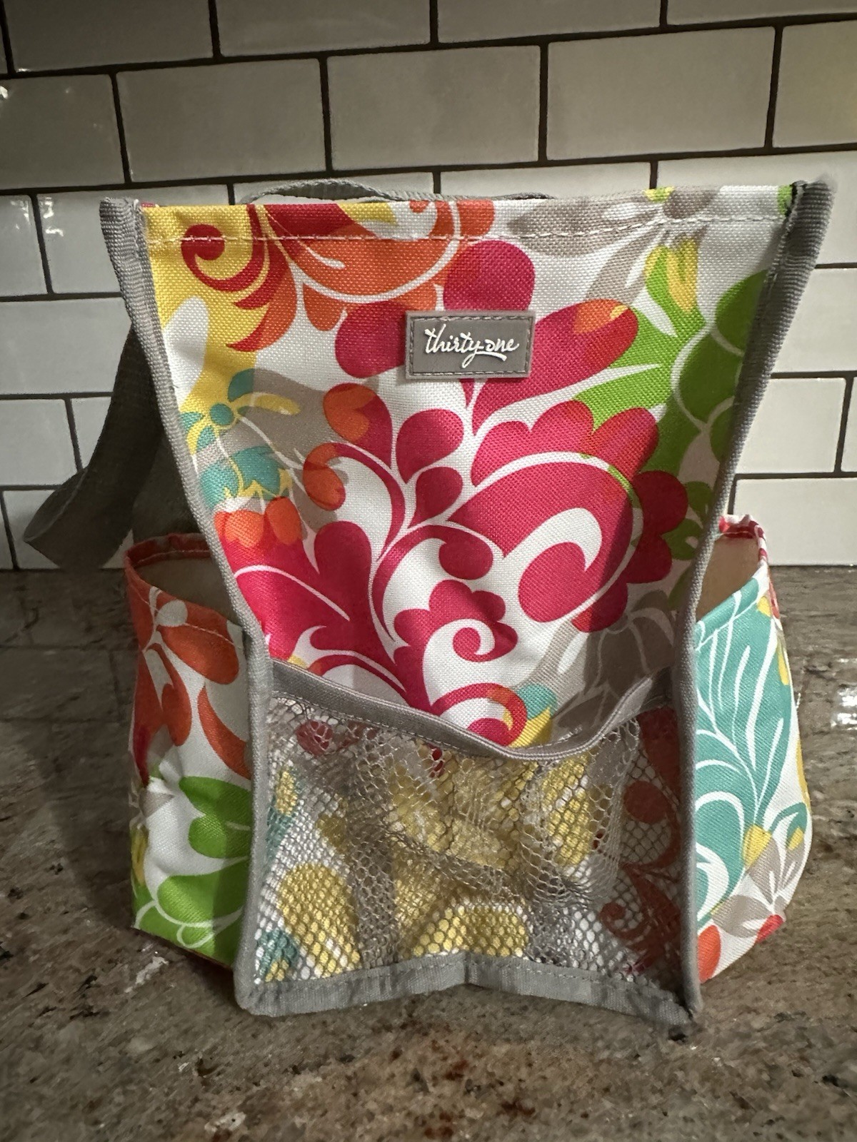 Thirty-One Multicolor Reusable Tote w/ Mesh Pocket 15.5x7x10 in