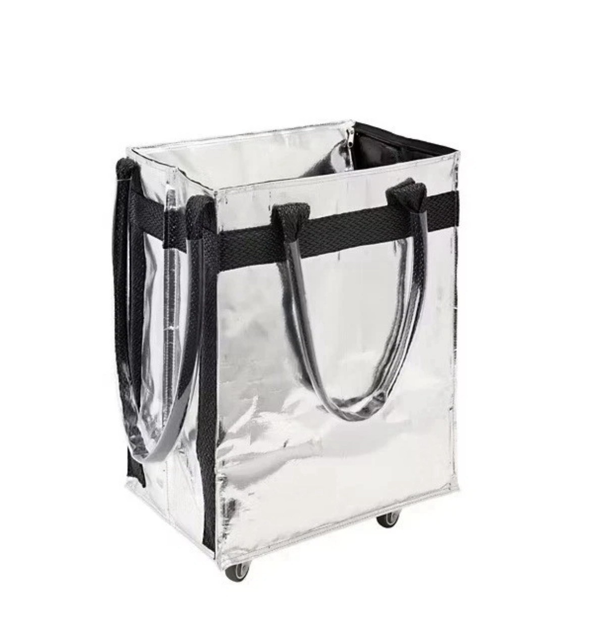 LS Live In Style Foldable Rolling Shopping Tote Bag Silver Metallic Aldi Tote