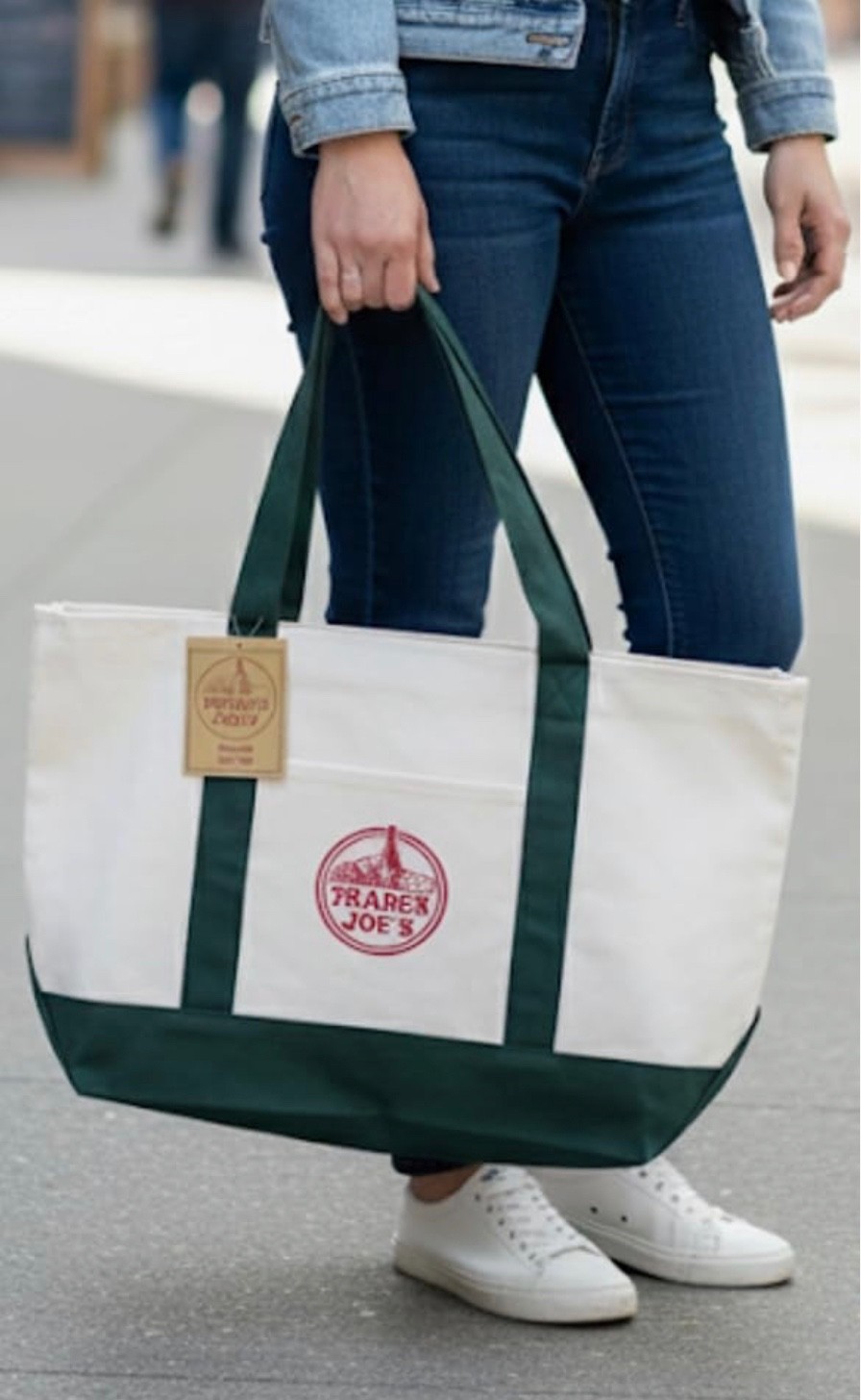 Trader Joe’s Reusable Canvas Tote Bag, Green, 15 x 14.5 x 6 .5 inches, 6 gallon