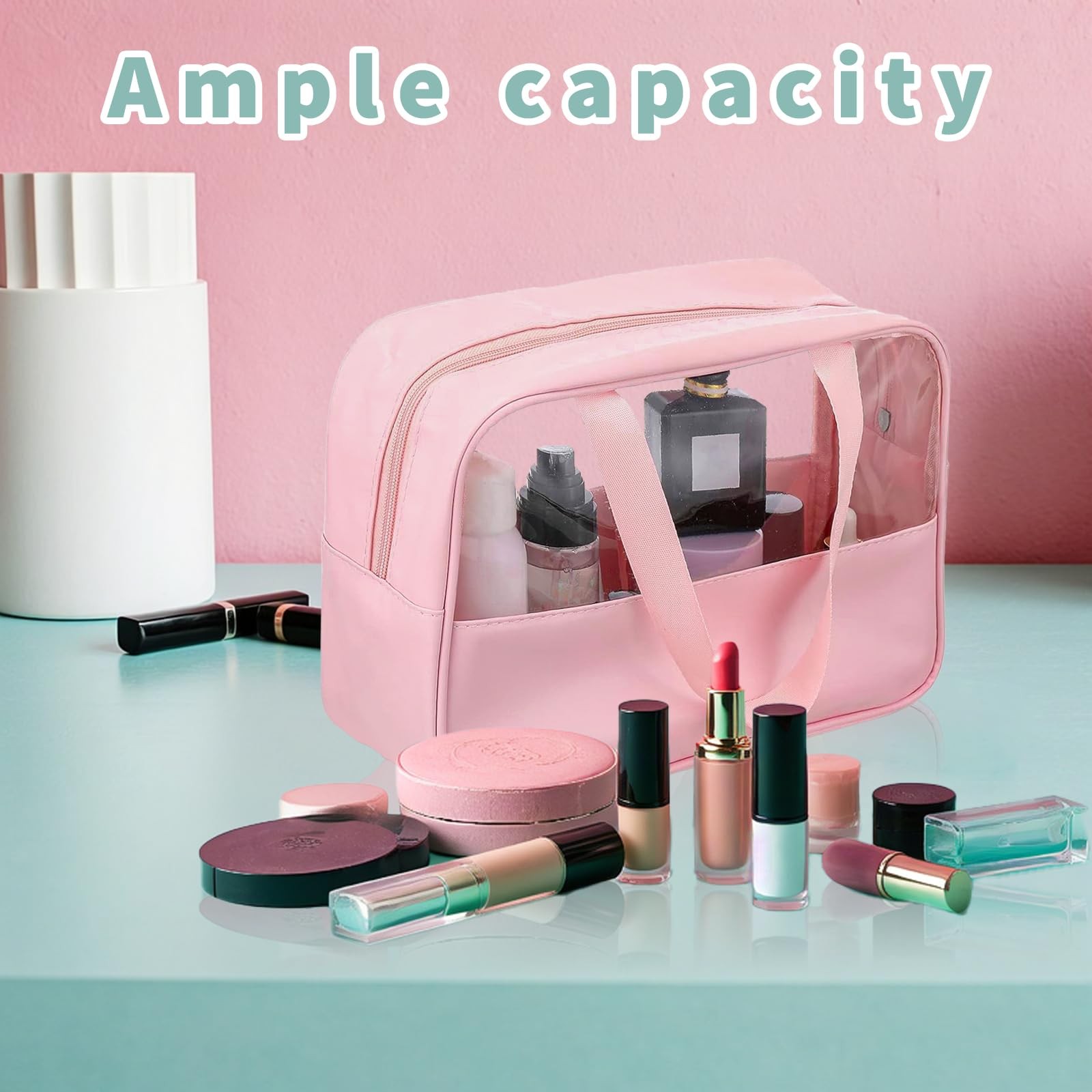 LECEHIVO 12 Pcs Translucent Make up Bag 10.2 x 6.3 x 2.8 Inches Pink