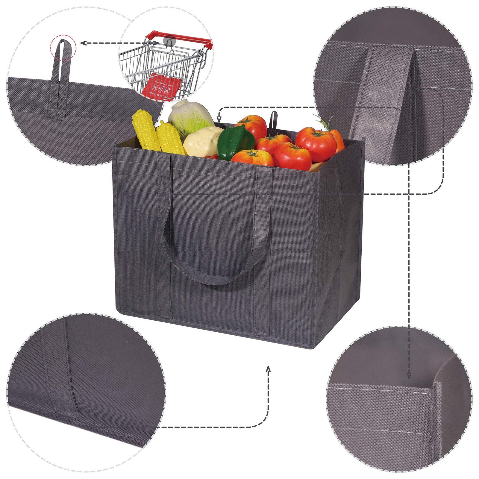 10 Pack Reusable Grocery Bags Extra Large Super Strong Heavy Duty Shopping To…