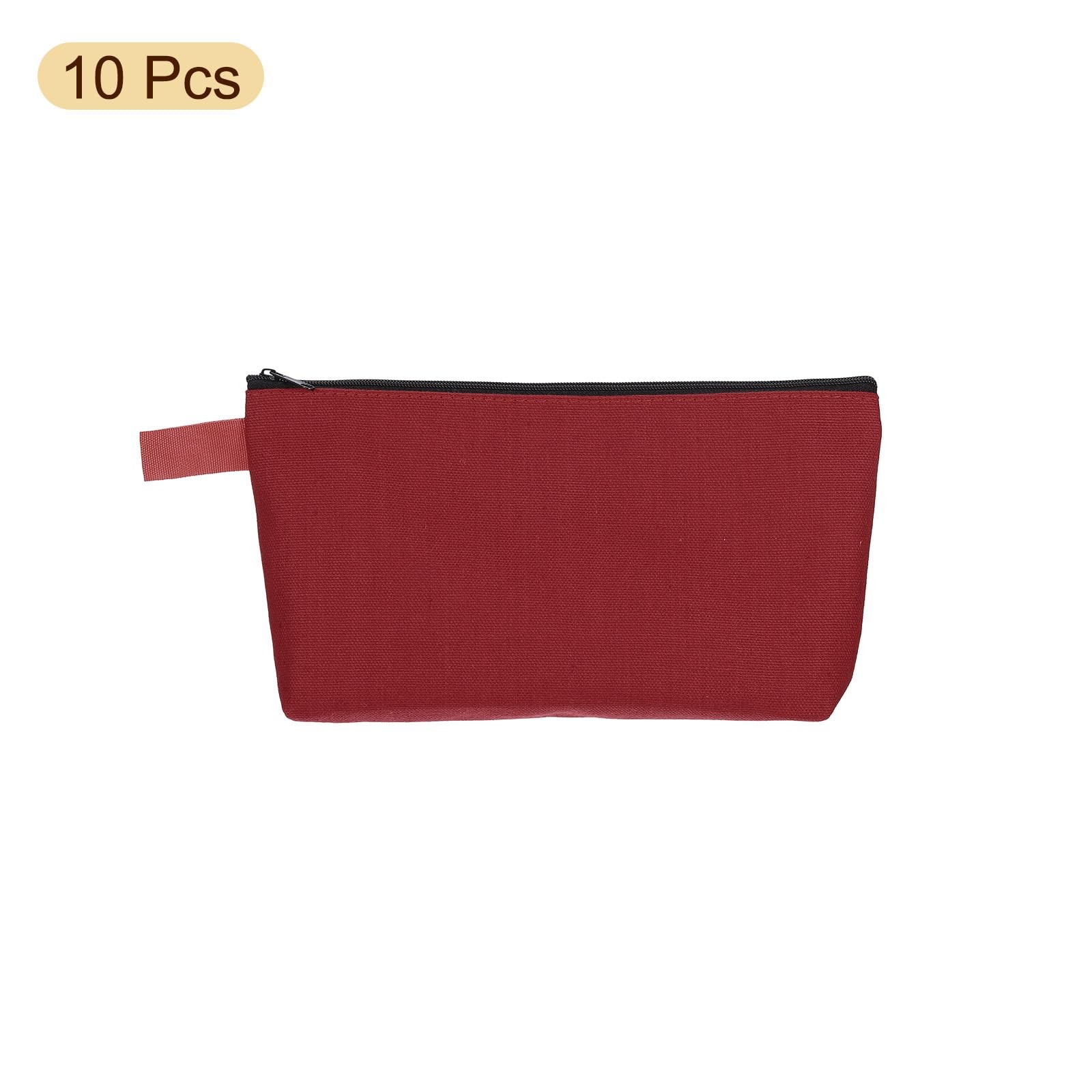 uxcell Canvas Makeup Bags, 10 Pcs Travel Cosmetic Bags Bulk, Multipurpose Red