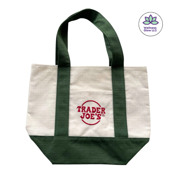 Trader Joe’s Mini Tote Bag Canvas 13×10.5×6.5″ Green/White off new no tag