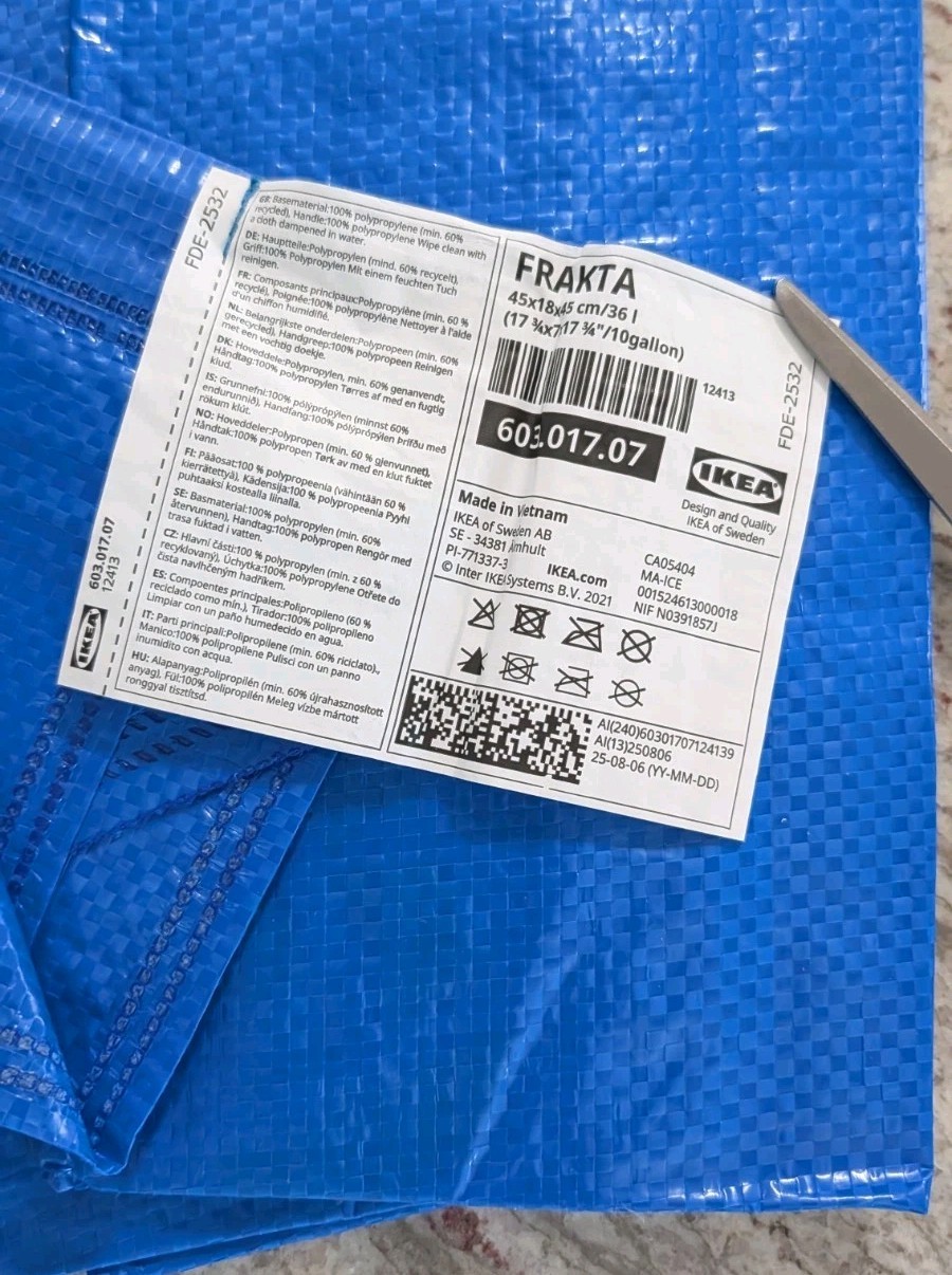 IKEA 10 Gallon BLUE BAGS Lot Of 3 Shopping Grocery Laundry Storage Strong FRAKTA