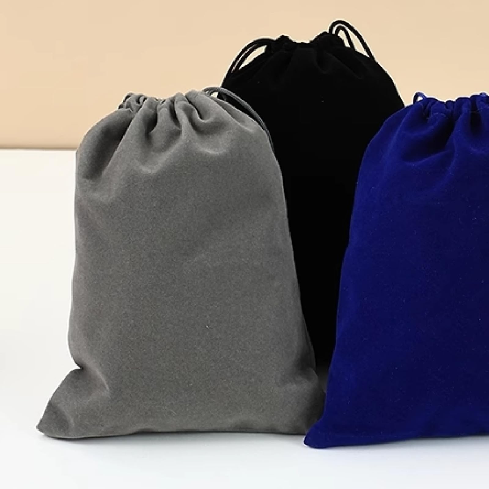 Aestivate 8 Pack Large Velvet Drawstring Pouch, Bag Large, Dark Grey