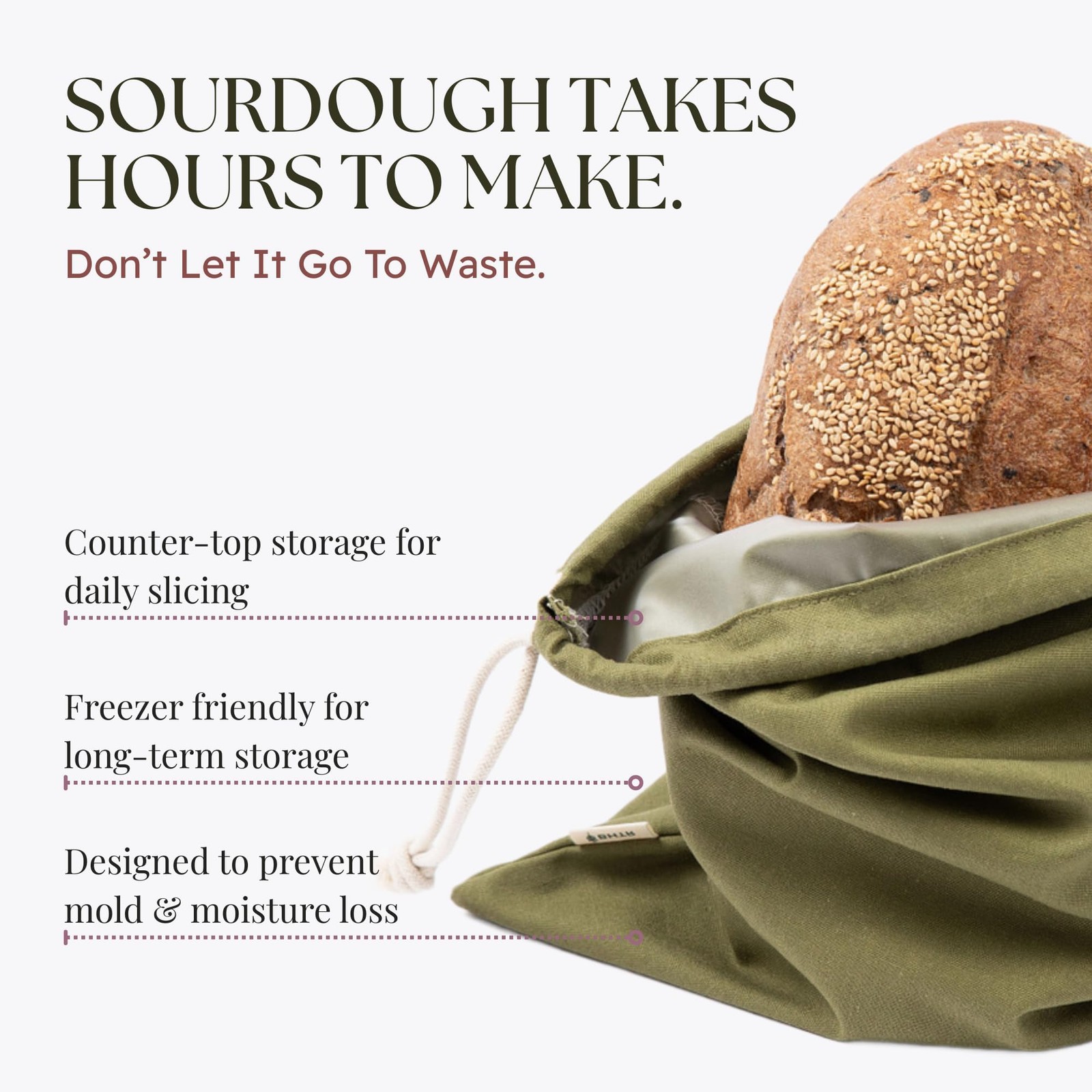 Sourdough Bread Bags for Homemade Bread, 2 One Size, Olive + Cream Linen