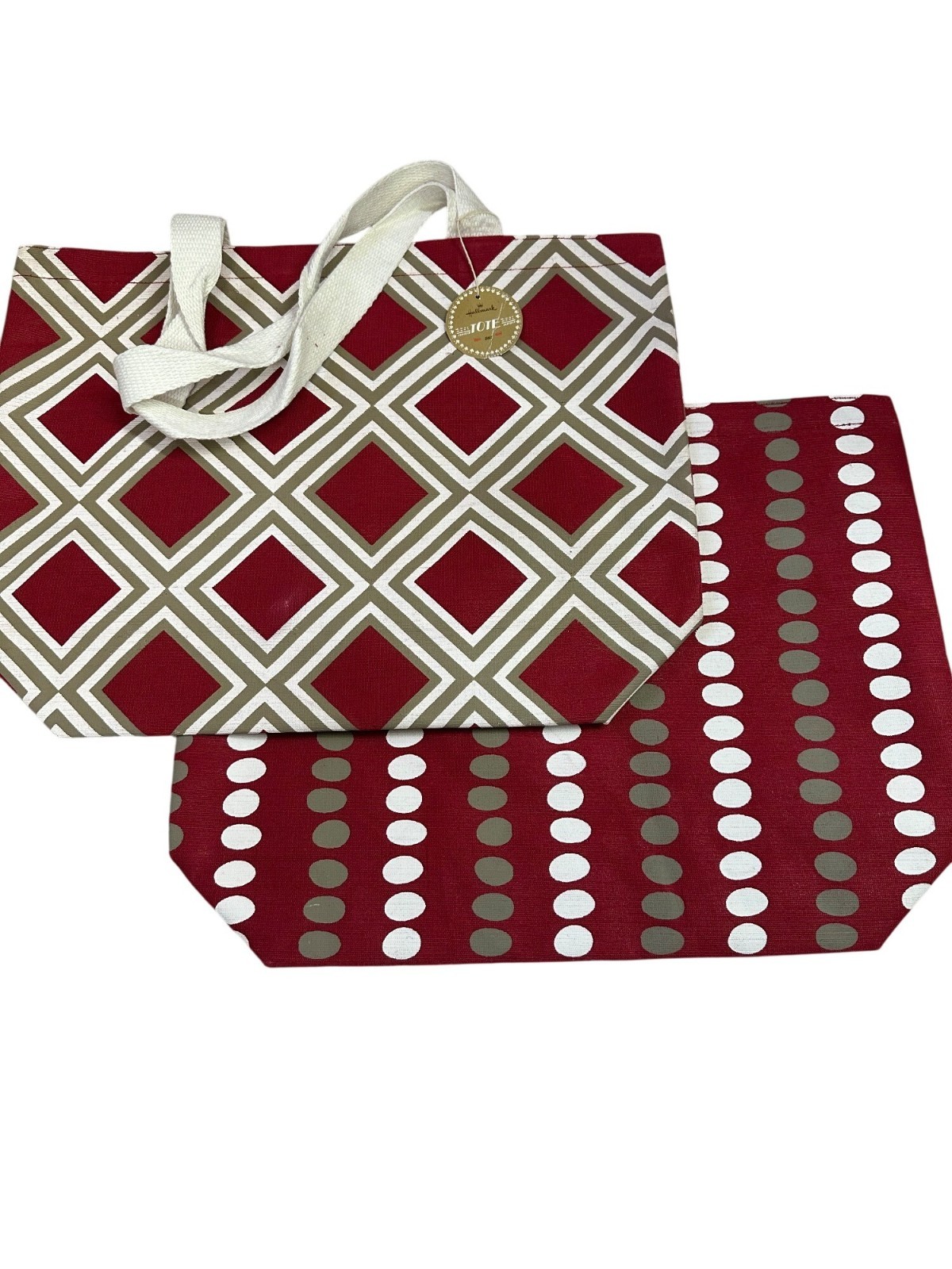 NEW Hallmark Tote Bag Set 2 Geometric Polka Dot Reusable Shopping Bags 18″x13″
