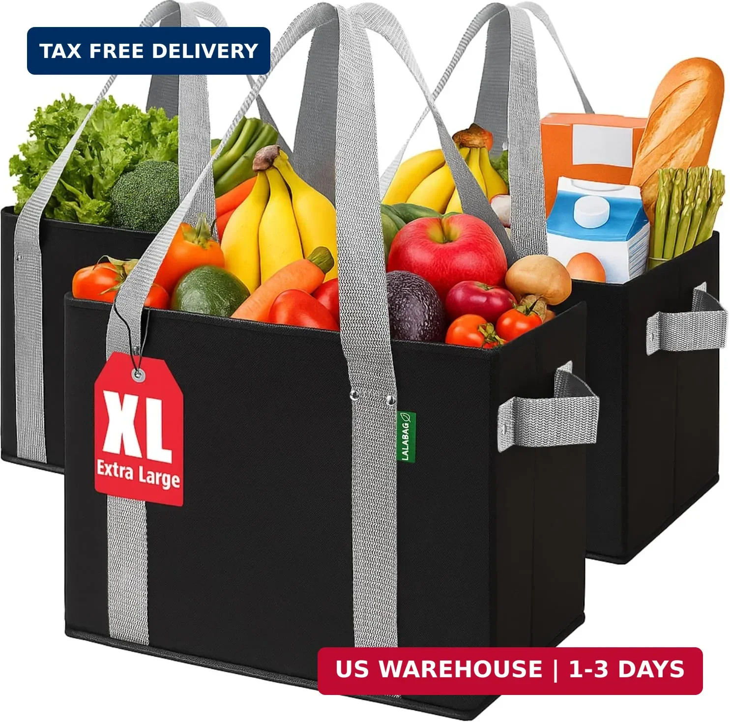 Reusable Grocery Bags 3 Pack Heavy Duty Foldable Shopping Tote Bags
