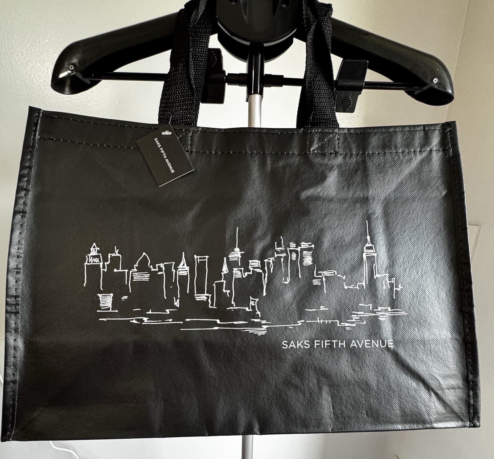 Saks Fifth Avenue Foldable Reusable Shopping Bags Black White Striped Cityscape