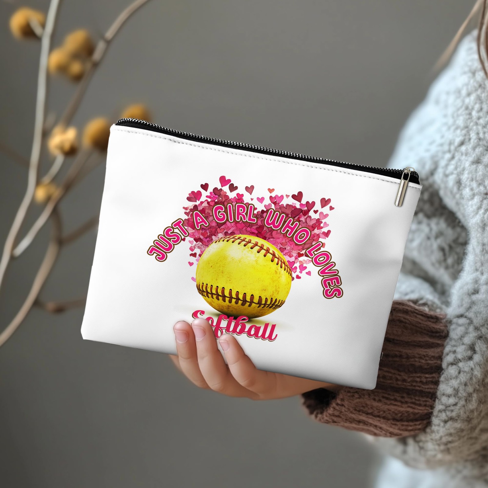 Rone168 Softball Gifts for Girls Makeup Bag, Yellow