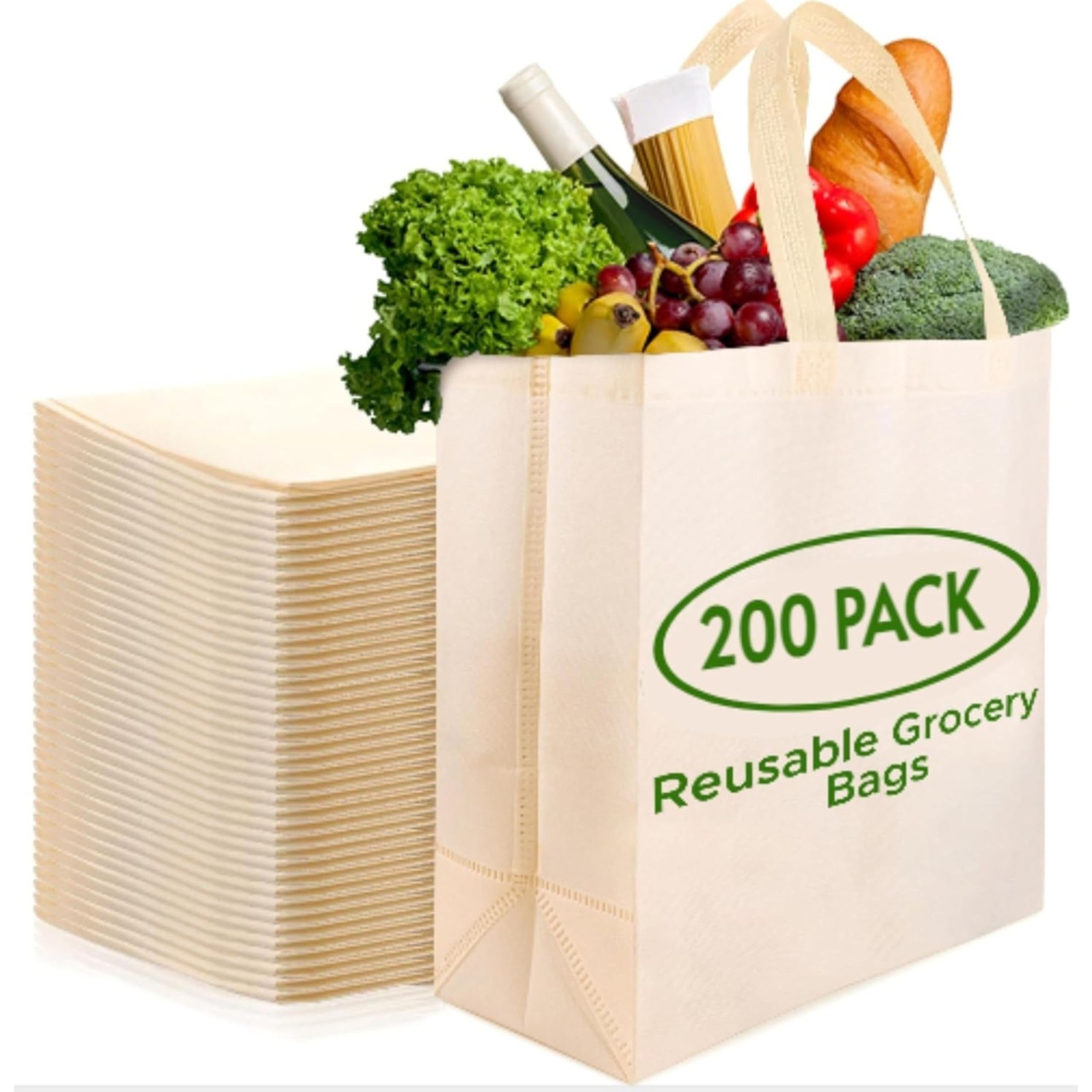 Simply Cool 200 Pack Reusable Eco-Friendly Large Grocery Shopping Bags 14.5″x…