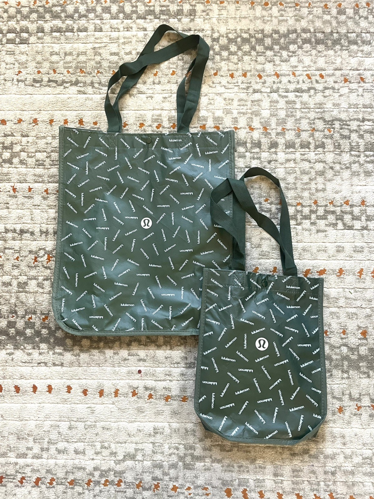 Lululemon Small And Large Dark Red And Green Monogram Reusable Shopping Bags