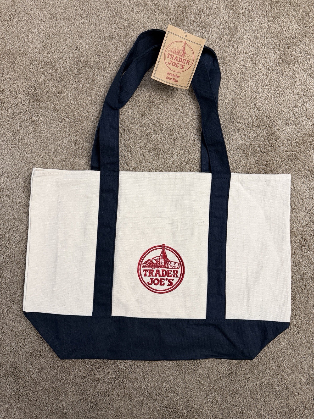 Trader Joe’s Canvas Tote Shopping Bag – LARGE CLASSIC NAVY BLUE NEW WITH TAGS