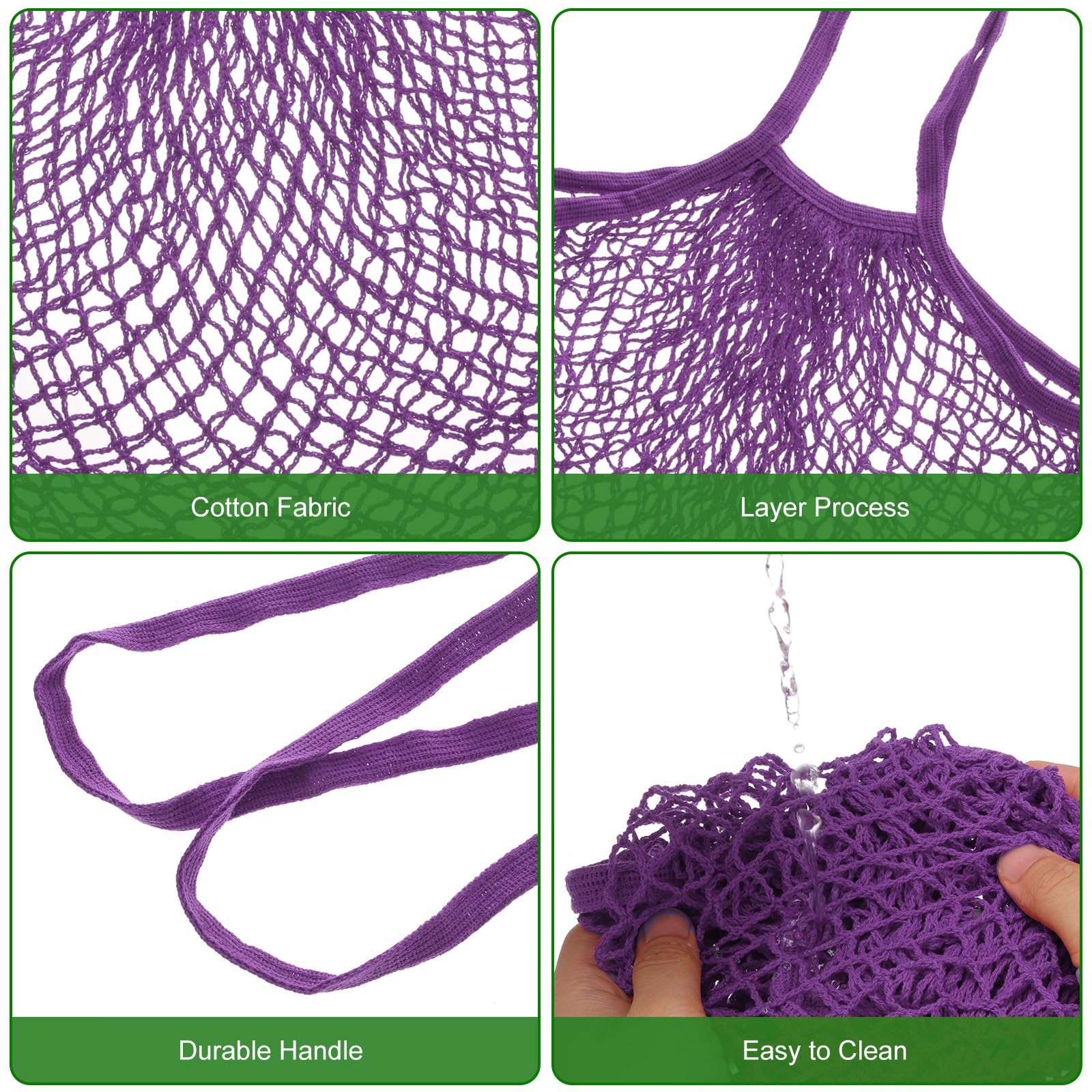 uxcell 3Pcs Reusable Mesh Produce Storage Bags Washable Net Portable Purple