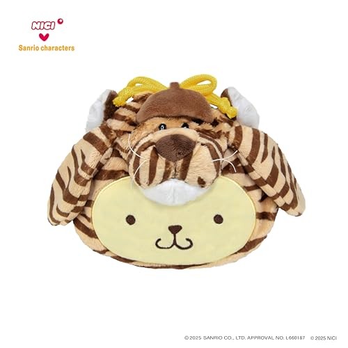 NICI × Sanrio Pompompurin × Tiger Plush Face Pouch Drawstring 22cm Japan