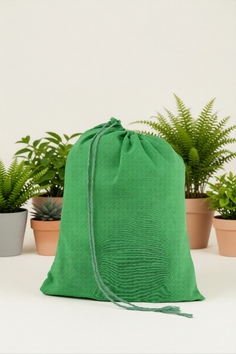 CharkaBags – 6 x 8 Inches Green Single Drawstring Reusable Washable Muslin Bags