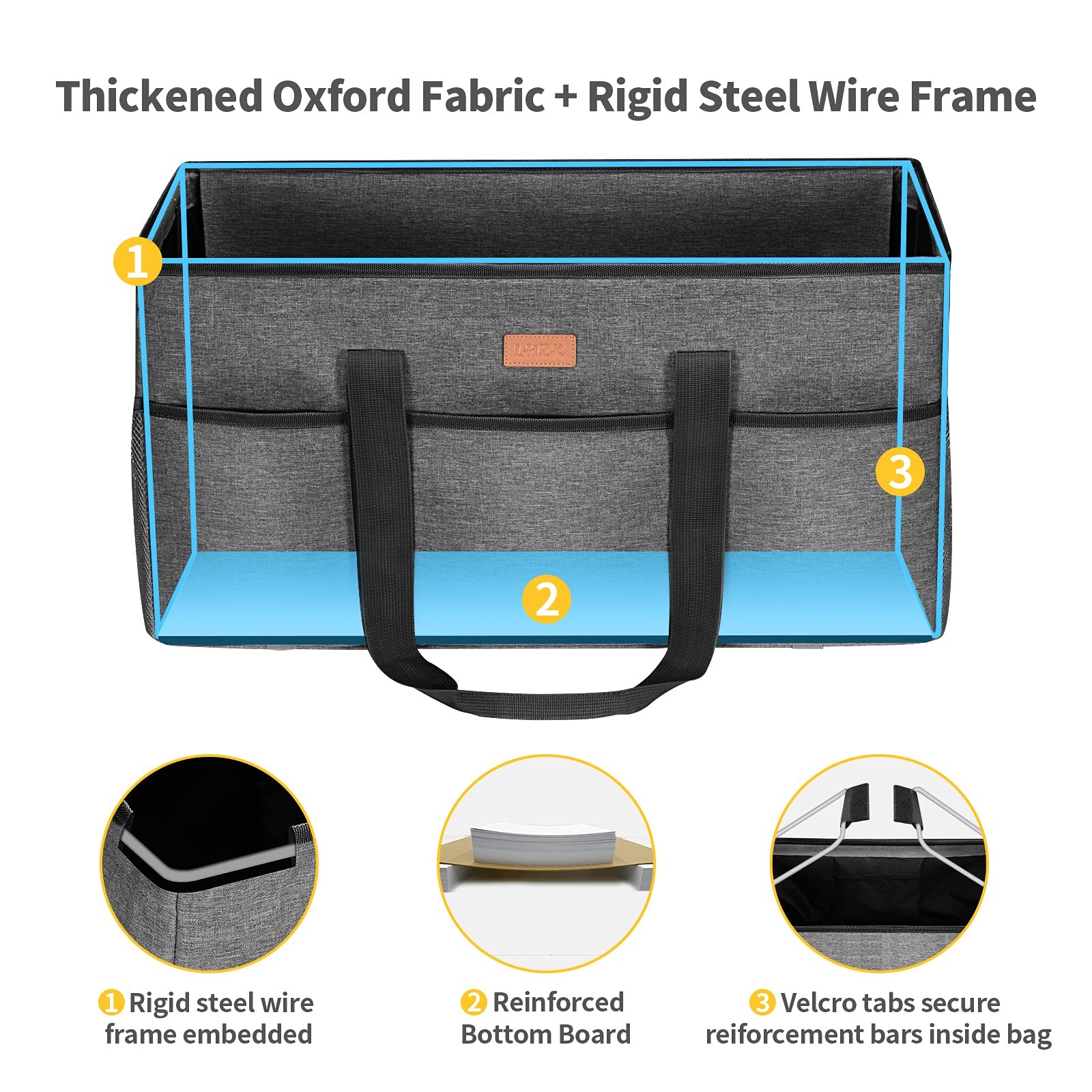 LHZK Stand Up Extra Large Utility Tote Bag with Lid, Utility Tote Bag with Me…