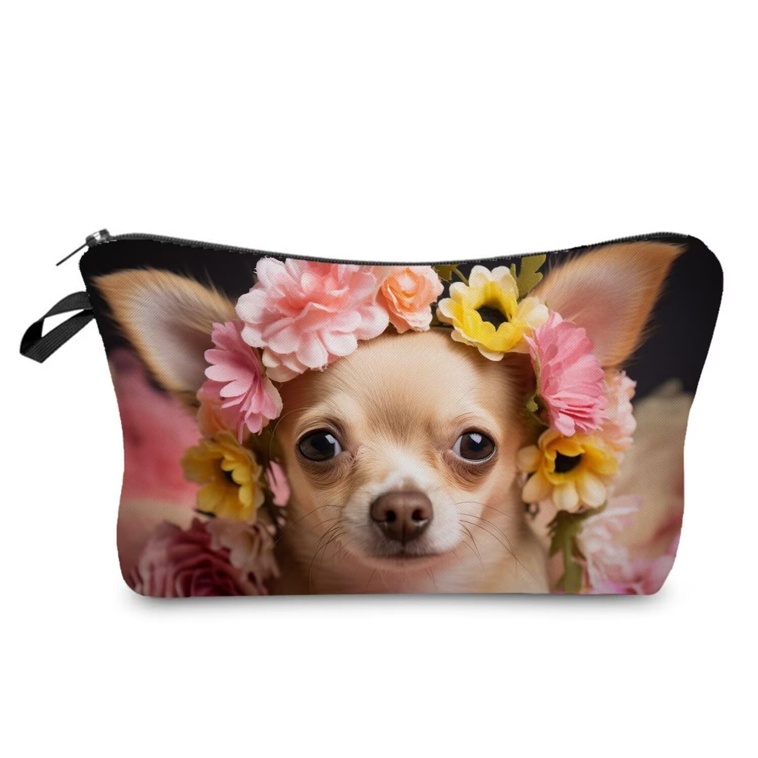 Livel lhood Floral Chihuahua Makeup Bag 8.65 x 2 x 5.35 inches, 02
