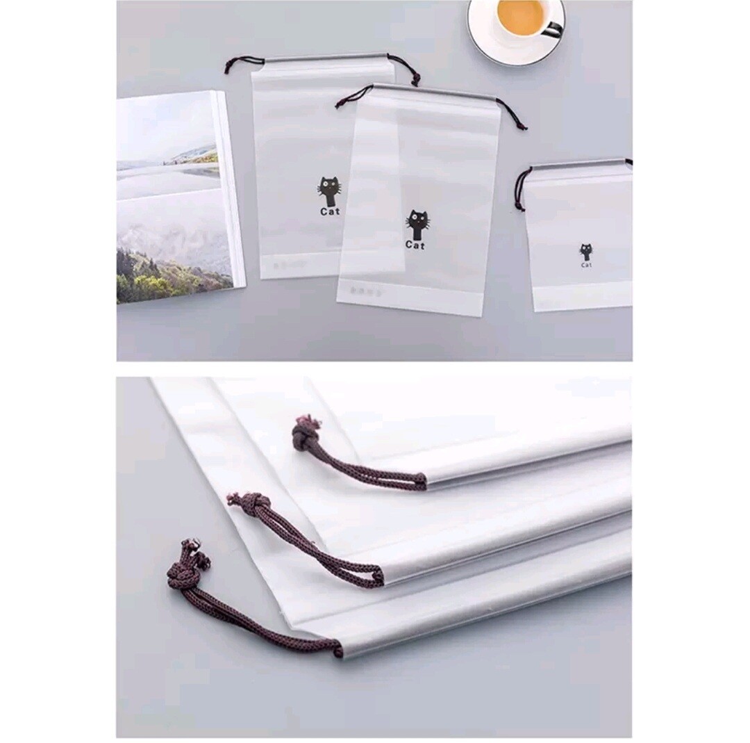 10× PC Cat Print Transparent Drawstring Frosted Plastic Gift Storage Travel Bag