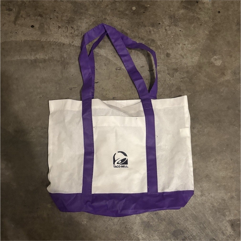 Taco Bell Foldable Reusable Shopping Tote Bag White Purple Solid Plain Pattern