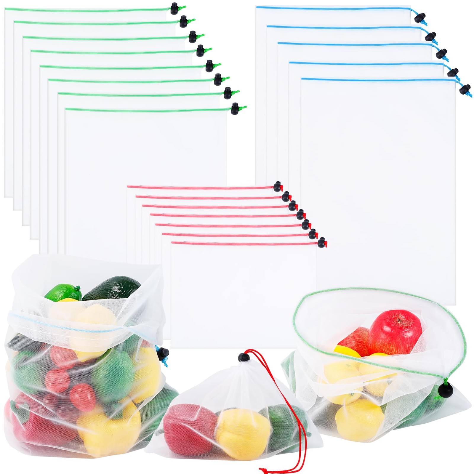 PUREZON 20 Pack Produce Bags, Reusable Mesh Bags 11.8″x16.53″, White