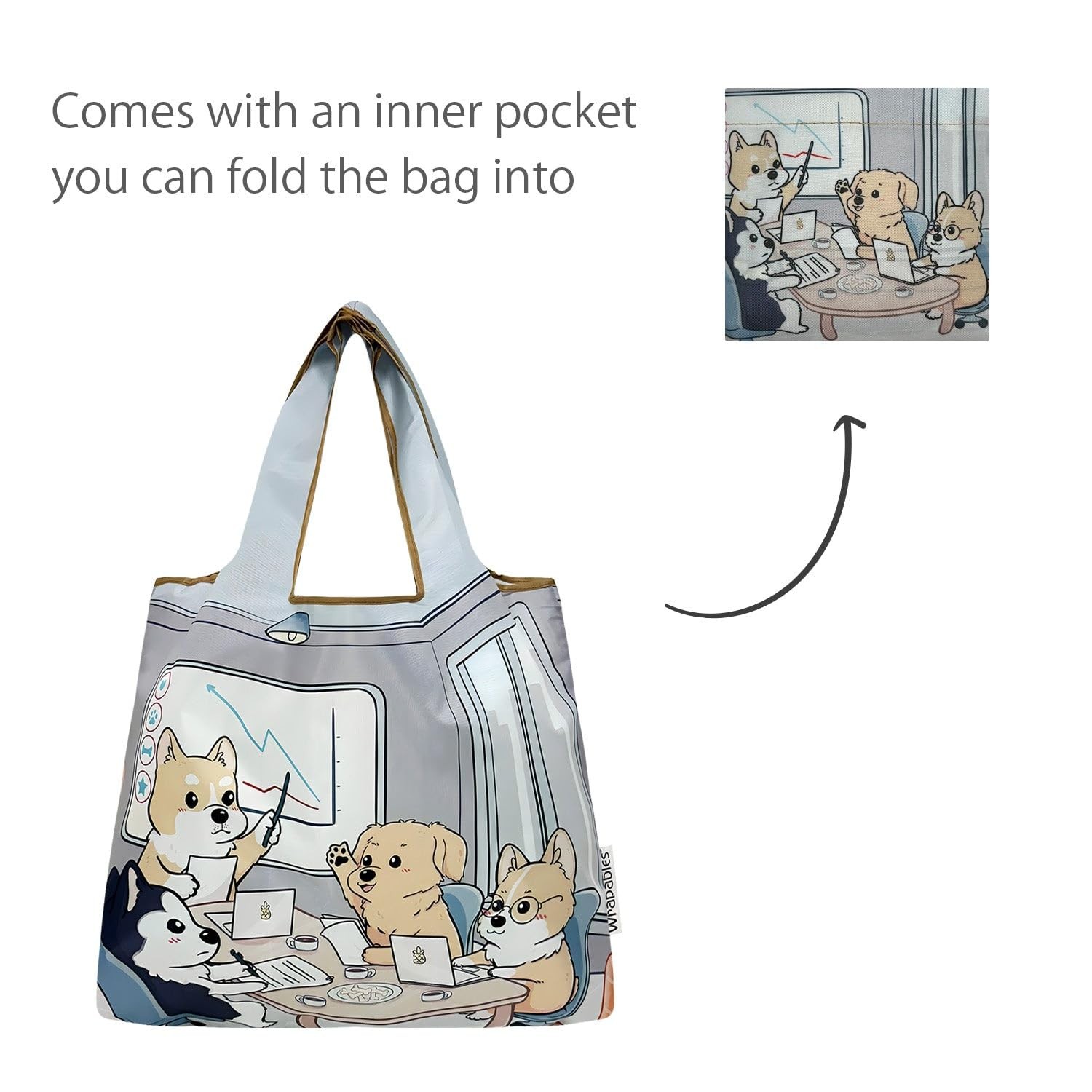 Medium Foldable Tote Nylon Reusable Grocery Bag (Set of 2), Dogs Rule