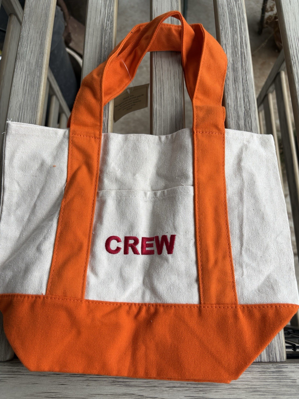 Trader Joe’s Mini Canvas Crew Bag Tote Small Orange/White 12x6x10 in New