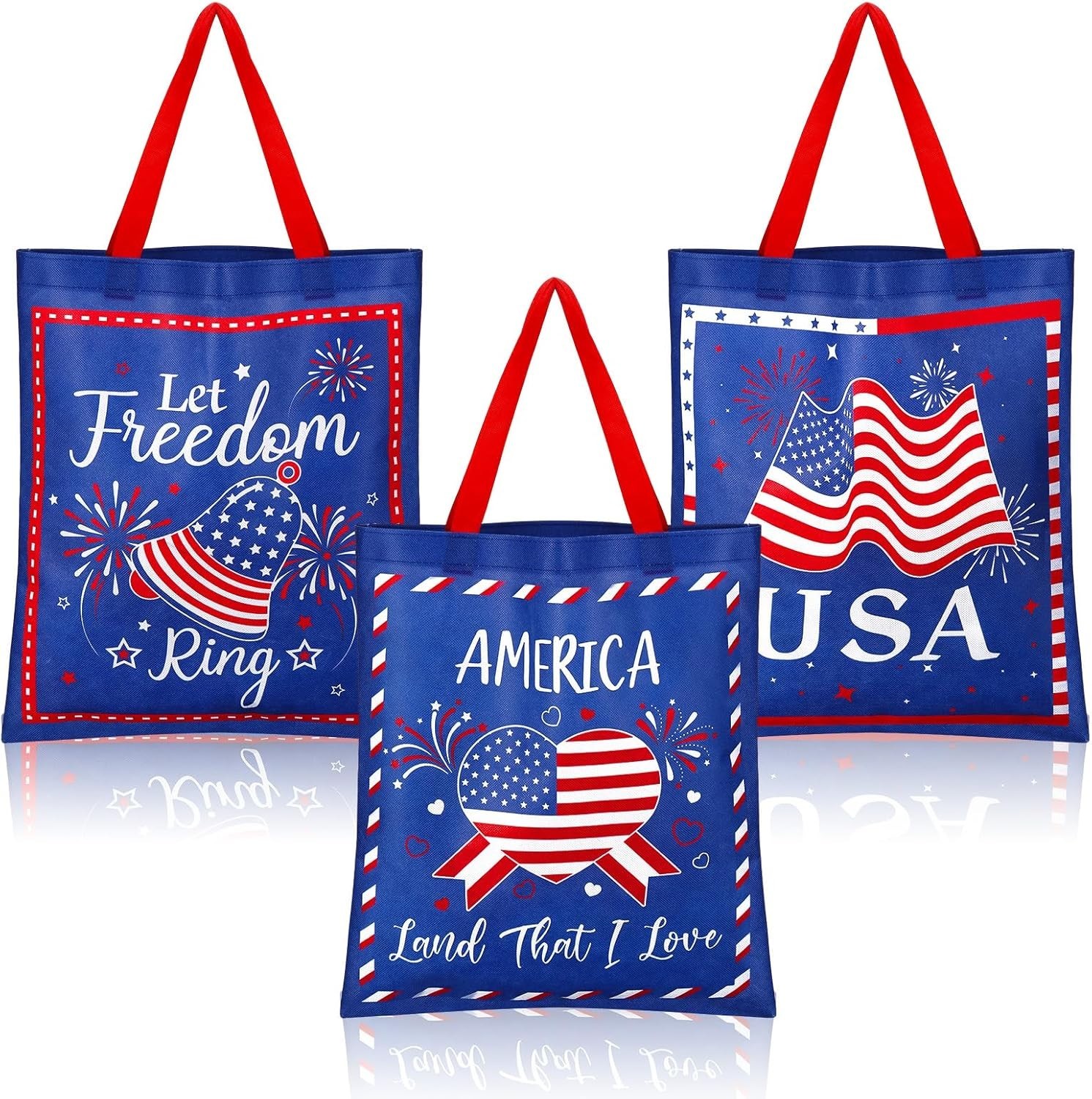 15 Pcs Patriotic Tote Bags Memorial Day 15 x 17 Inch Extra Large Non Woven Ba…