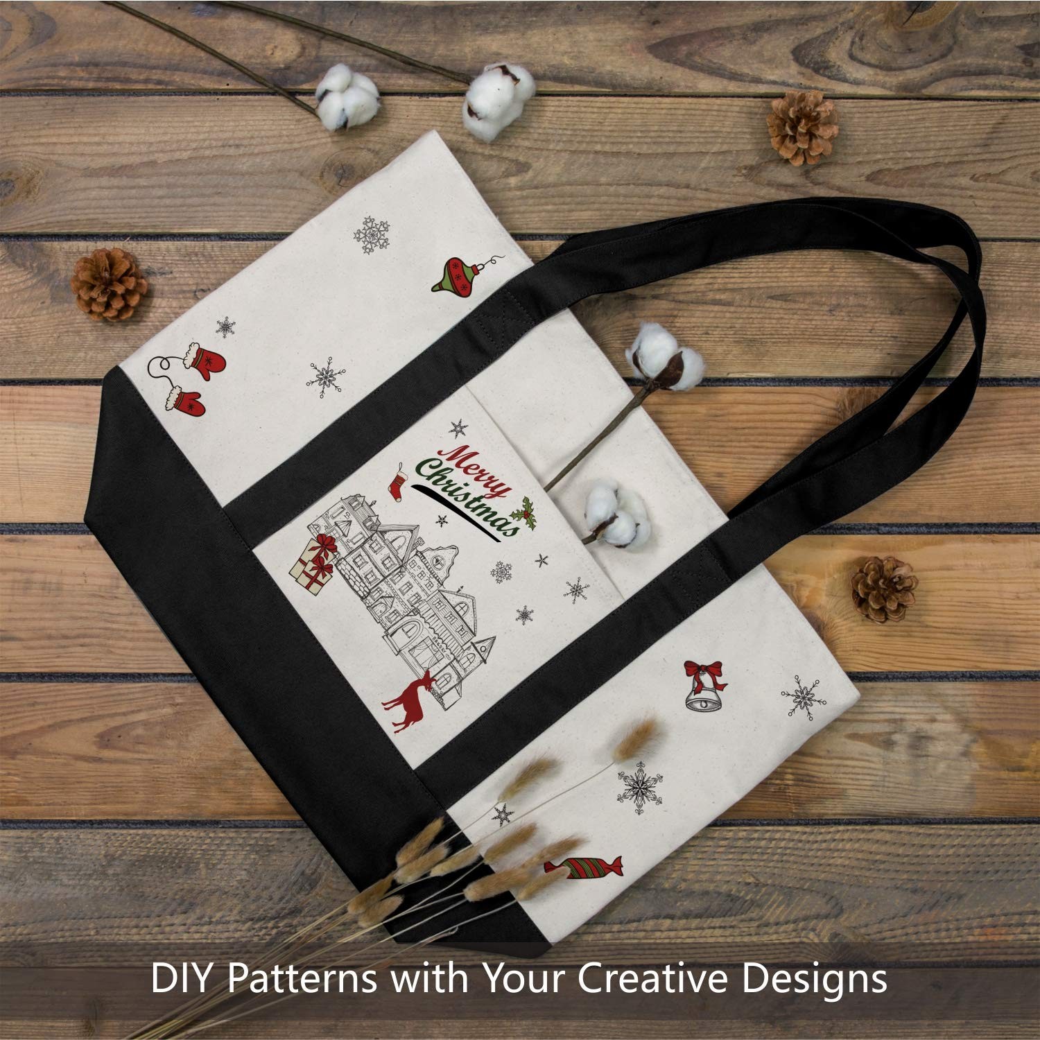TOPDesign 1 3 6 30 Pack Canvas Tote Bag with an External Pocket Reusable Grocery