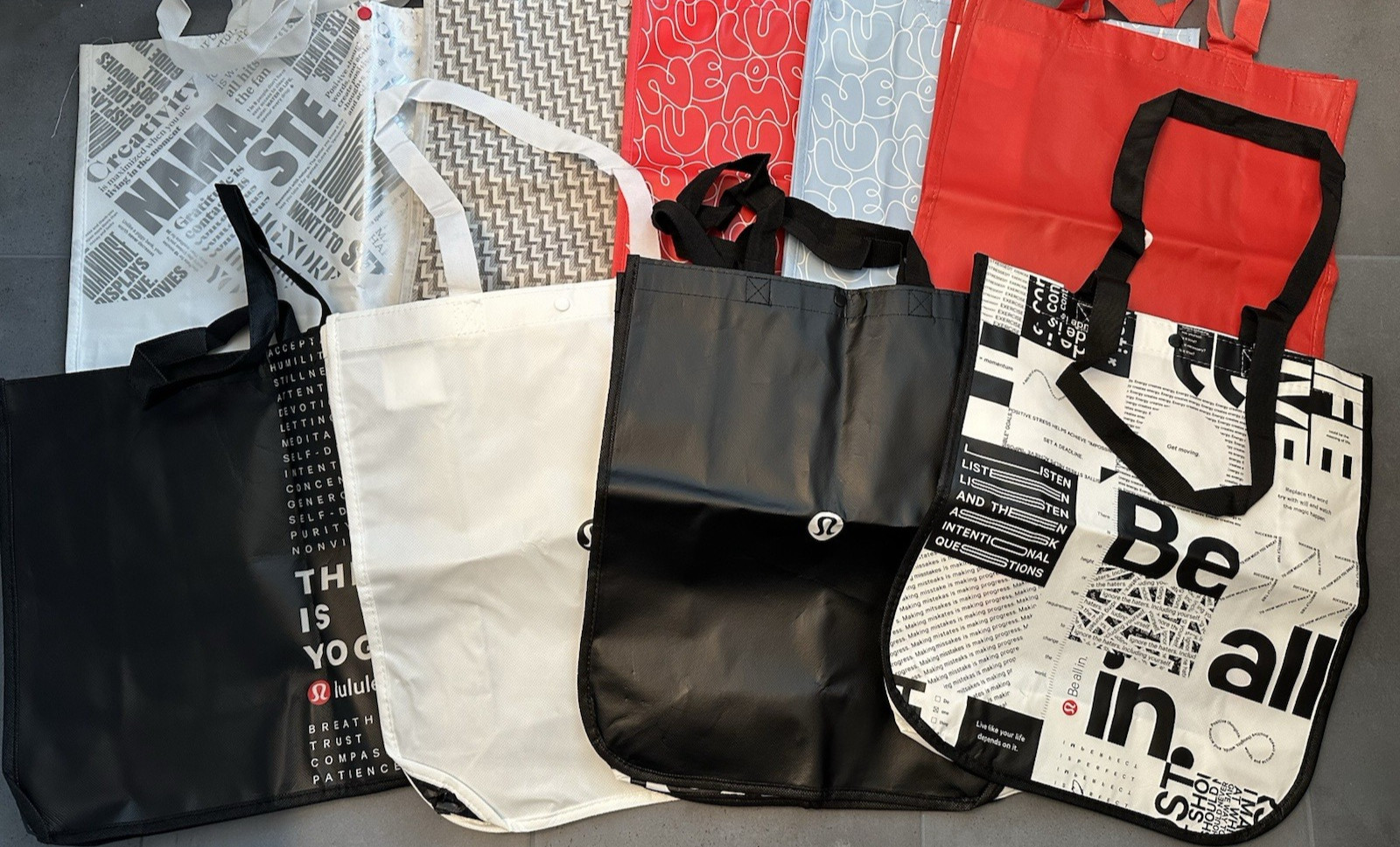 Lululemon Reusable Shopping Tote Bags Mixed Lot of 20 Big Small Medium Variety