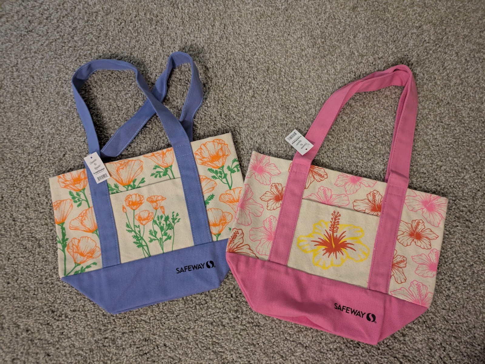 Safeway Tote Bags California Poppy And Hawaii Hibiscus – Set Of 2 Mini Bags