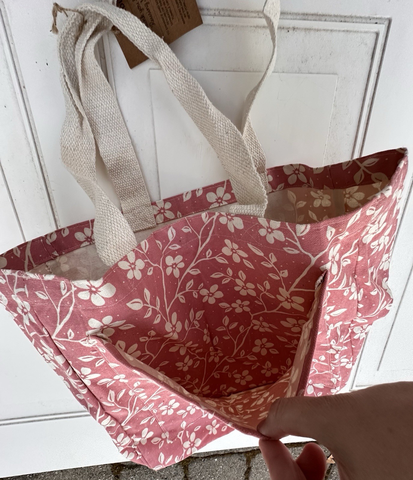Reusable Tote Bag Eco-friendly Pink White Floral NWT