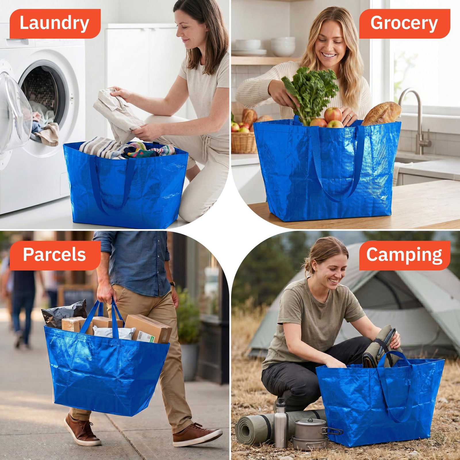 DURASACK Haul-It-All Extra-Large Reusable Shopping Bag X-Large, Blue (4 Pack)
