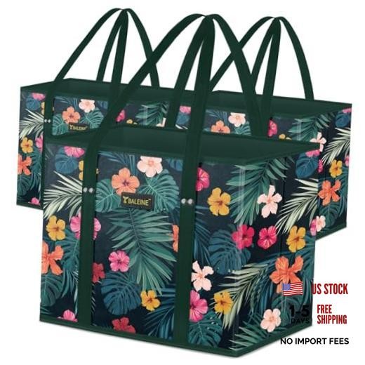 3Pk Reusable Grocery Bags, Foldable Shopping Bags for 3 Pack Blossom Season