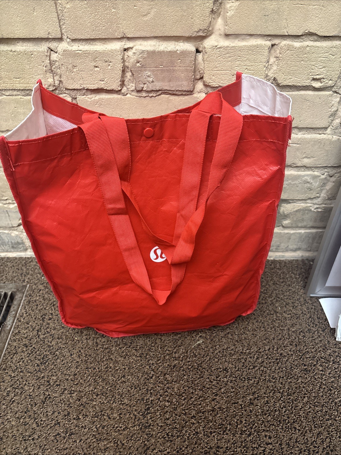Lululemon Reusable Shopping Bag Large Tote Red / White LOGO 16in X 14in