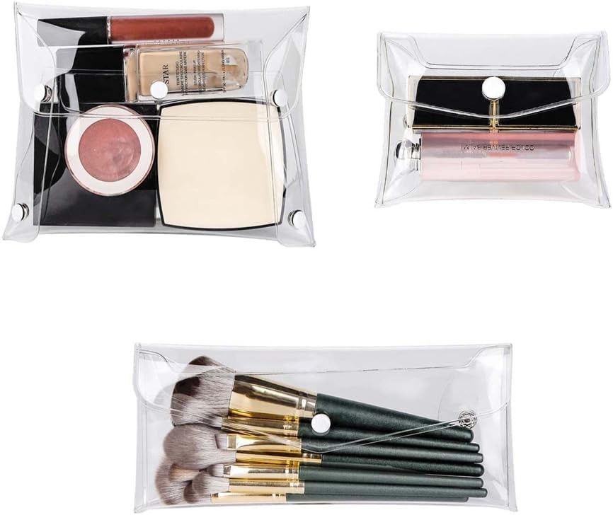 Cauaoa 3 Pcs Mini PVC Makeup Bag Small Clear Plastic Cosmetic Purple