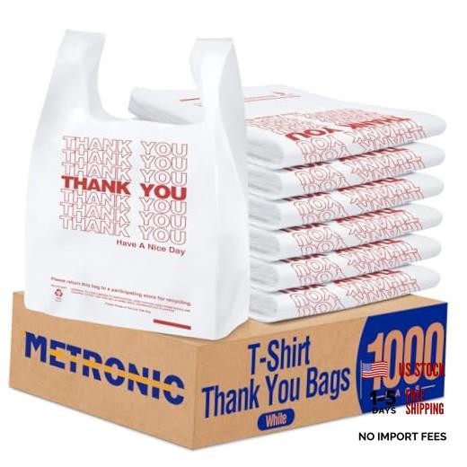 Thank You Bags with Handles, 11.5″ x 6.5″ x 21″ Plastic Carry 1000 Count White