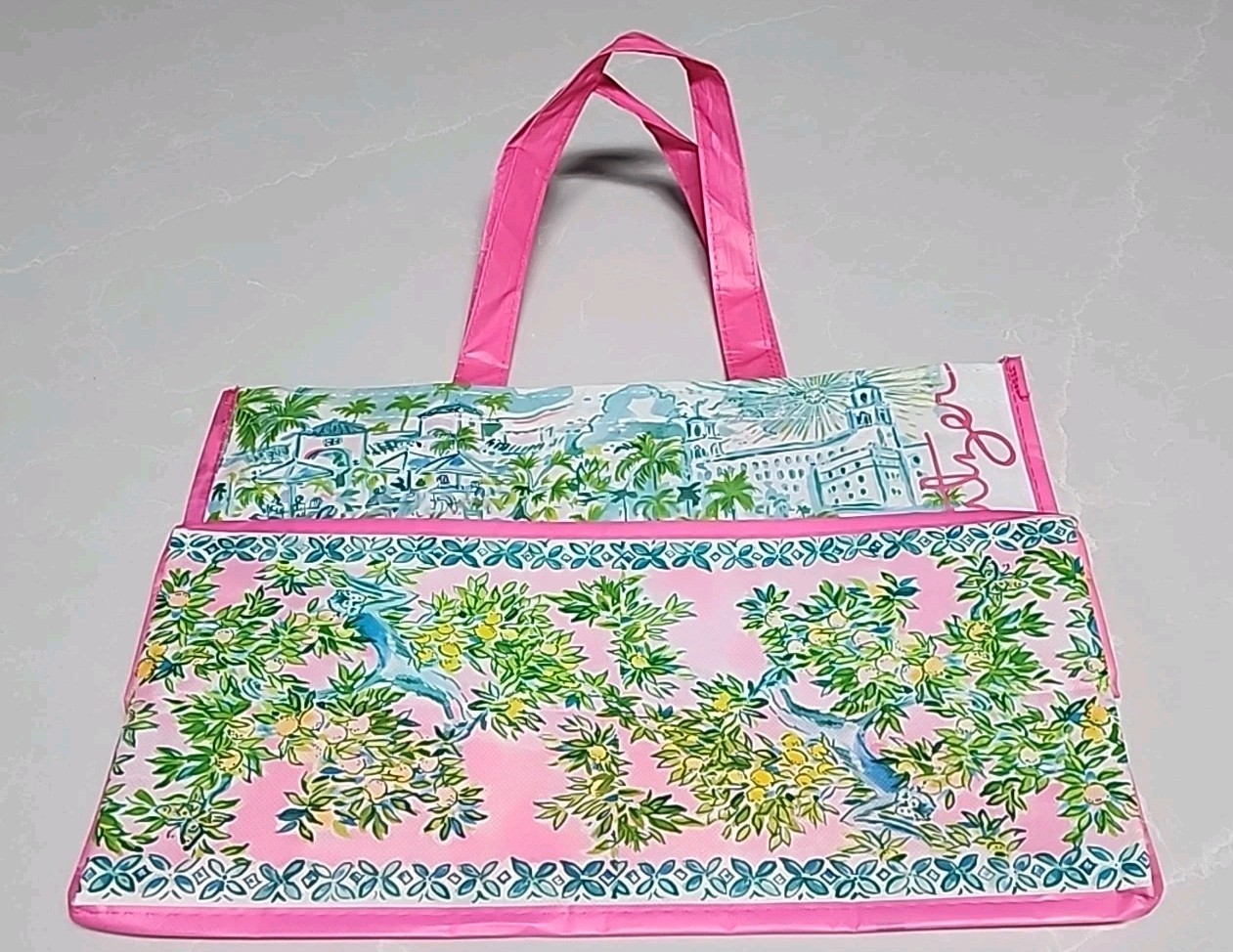 Lilly Pulitzer Reusable Tote Shopping Bag 15” X 11” X 7 Palm Beach Breakers Pink