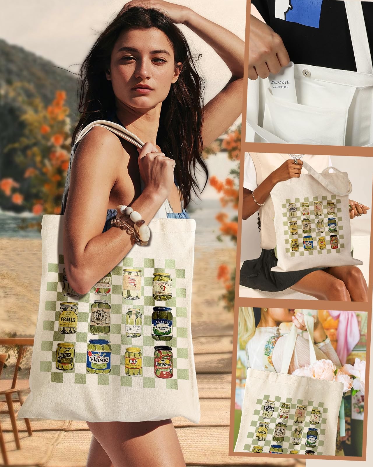 Aesthetic Cottonseed Pickle Canvas Tote Bag for Women – with Magnetic Buckle …